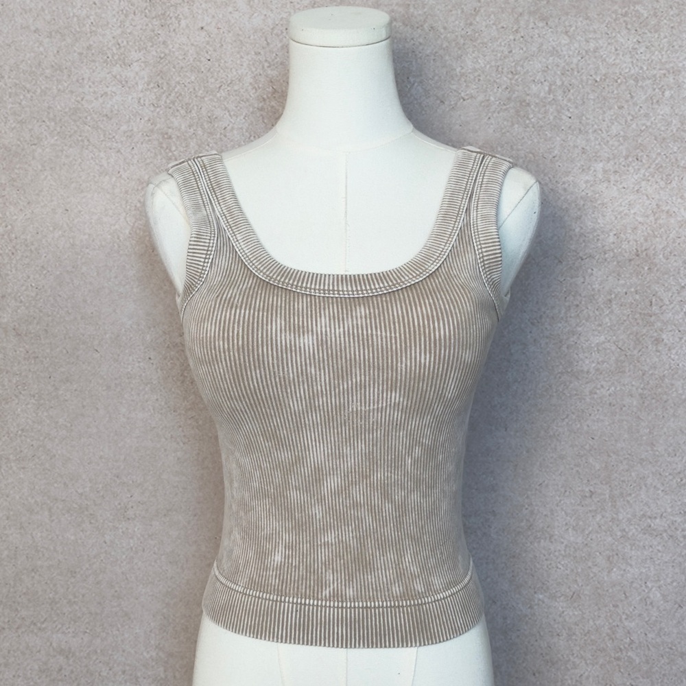 Zenana Outfitters Padded Ash Mocha Ribbed Tank Top with Lots of Stretch